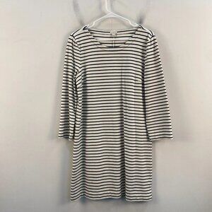 J.Crew Womens Medium Shirt Dress Black White Stripe Pullover Knit Stretch 3/4 Sl